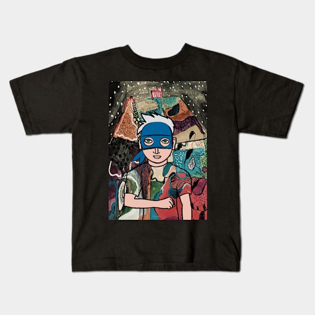 Explore the Enigmatic MaleMask NFT - BasicEye Color, GreenSkin Color, and Mystery Night Aesthetics Kids T-Shirt by Hashed Art